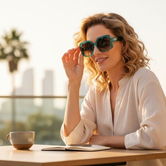 Women's Sunglasses Designer RALPH LAUREN LARGE AQUA FRAME FADE GREY LENS - Picture 13 of 13